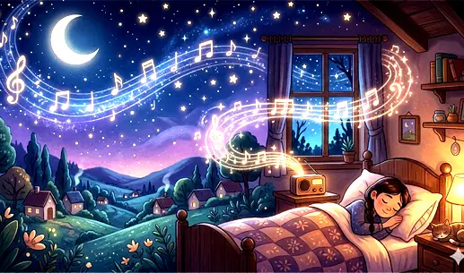 Noční hudba na spaní se spokojeně spící holčičkou