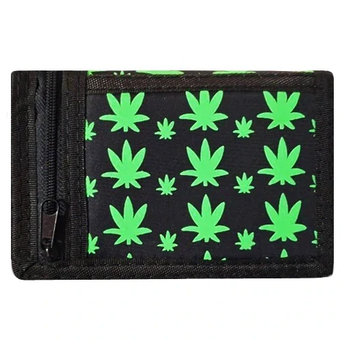 Peněženka textilní Ganja listy s řetízkem a karabinou