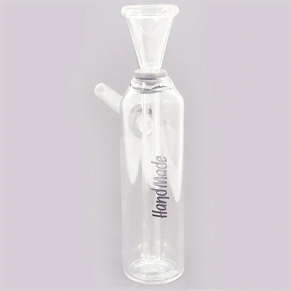 Skleněný bong transparentní s nápisem Hand Made 14 cm