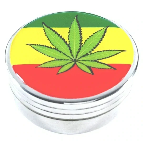 Hliníková drtička dvoudílná rastamanský THC list ø 4 cm