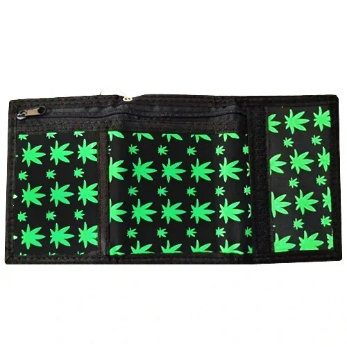 Peněženka textilní Ganja listy s řetízkem a karabinou