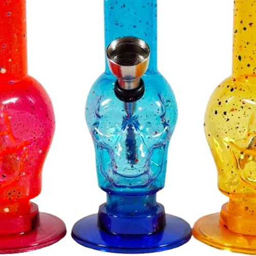 Akrylátový bong Cukrová lebka s kovovým kotlíkem 15 cm