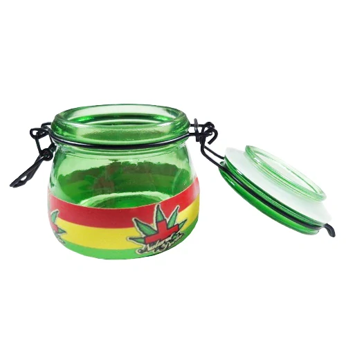Sklenice na marihuanu zelená s patentním uzávěrem 70 mm