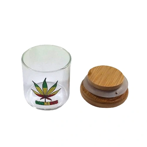 Sklenice na marihuanu s dřevěným víčkem Cannabis 45 mm