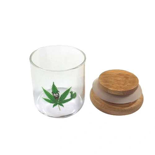 Sklenice na marihuanu s dřevěným víčkem Veselý list 45 mm