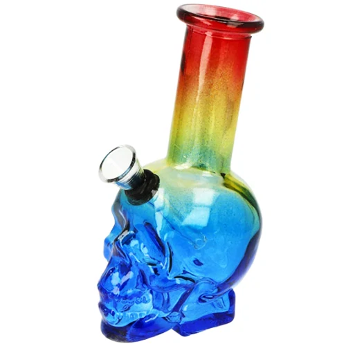 Bongo na marihuanu skleněné Barevná lebka, výška 15 cm