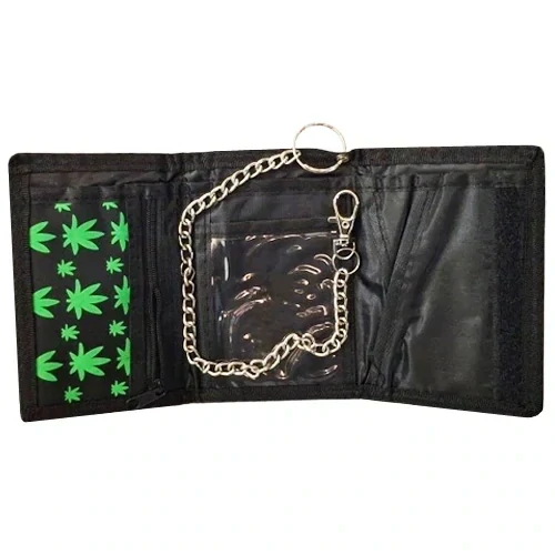 Peněženka textilní Ganja listy s řetízkem a karabinou