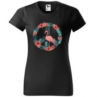 Hippie tričko dámské s potiskem Peace plameňák 