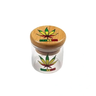 Sklenice na marihuanu s dřevěným víčkem Cannabis 45 mm
