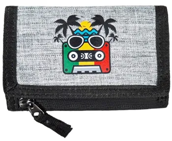 Šedá šrajtofle s hudebním potiskem kazety, palmami a reggae motivem